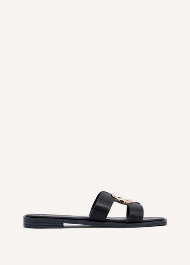 Linzi Vida Black Faux Leather Flat Sandal