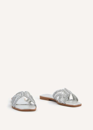 Linzi Kalina Silver Faux Leather Knitted Slider Sandal