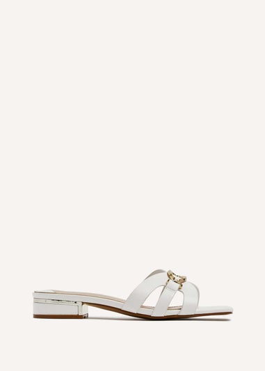 Linzi Gallery White Faux Leather Low Heeled Sandal