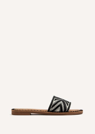 Linzi Cabana Black Aztec Design Flat Sandal