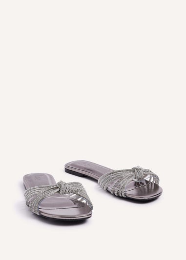 Linzi Monica Silver Faux Leather Diamante Knotted Sandal