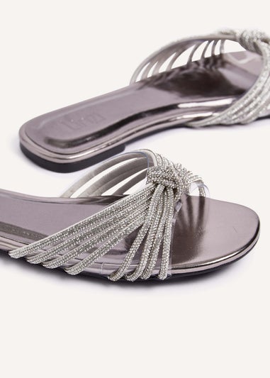 Linzi Monica Silver Faux Leather Diamante Knotted Sandal