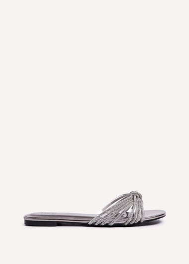 Linzi Monica Silver Faux Leather Diamante Knotted Sandal