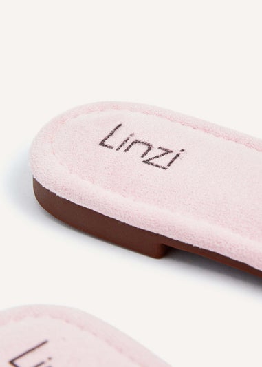 Linzi Indira Baby Pink Suede Aztec Design Embellished Slider Sandal