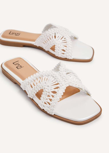 Linzi Kalina White Faux Leather Knitted Slider Sandal