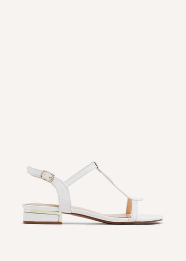 Linzi Lavish White Faux Leather T-Bar Looped Low Block Sandal