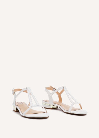 Linzi Lavish White Faux Leather T-Bar Looped Low Block Sandal