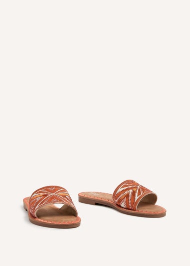 Linzi Cabana Orange Aztec Design Flat Sandal