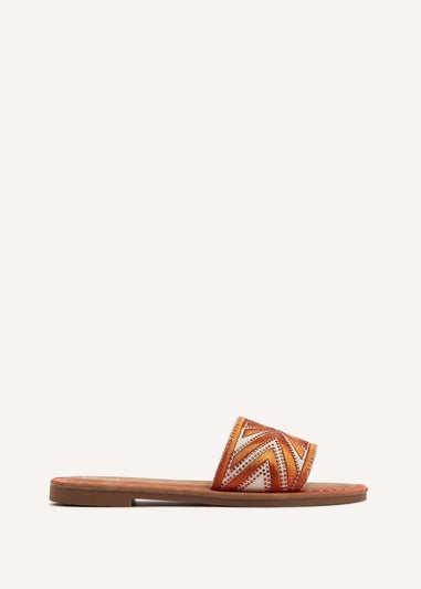 Linzi Cabana Orange Aztec Design Flat Sandal