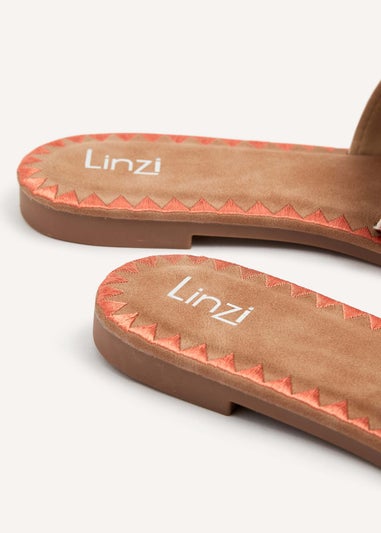 Linzi Cabana Orange Aztec Design Flat Sandal