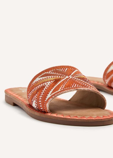 Linzi Cabana Orange Aztec Design Flat Sandal
