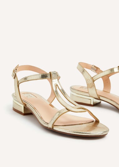 Linzi Lavish Gold Lizard T-Bar Looped Low Block Sandal