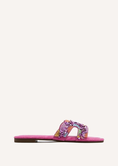 Linzi Zahara Fuchsia Faux Suede Embellished Slider Sandal