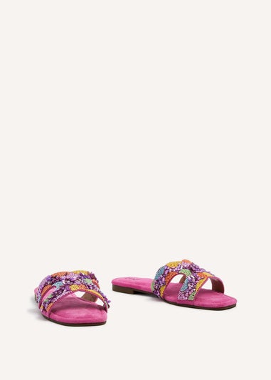 Linzi Zahara Fuchsia Faux Suede Embellished Slider Sandal