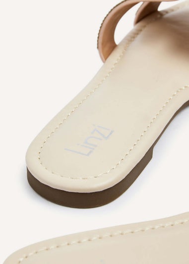 Linzi Indira Nude Faux Leather Aztec Design Embellished Slider Sandal