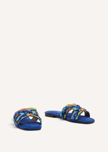 Linzi Zahara Cobalt Blue Faux Suede Embellished Slider Sandal