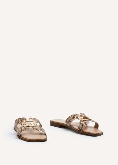 Linzi Vida Snake Print Faux Leather Flat Sandal