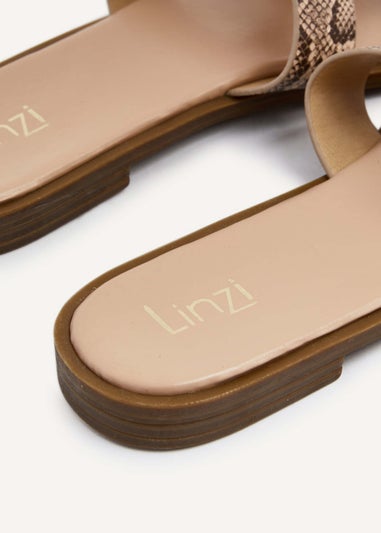 Linzi Vida Snake Print Faux Leather Flat Sandal
