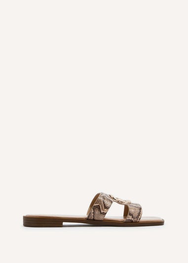 Linzi Vida Snake Print Faux Leather Flat Sandal