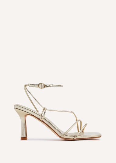 Linzi Vesper Gold Faux Leather Strappy Wrap Around Heeled Sandal