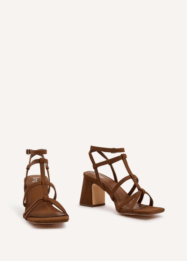 Linzi Velma Tan Faux Suede Gladiator Style Block Heel Sandal