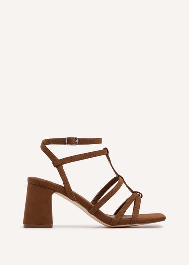 Linzi Velma Tan Faux Suede Gladiator Style Block Heel Sandal