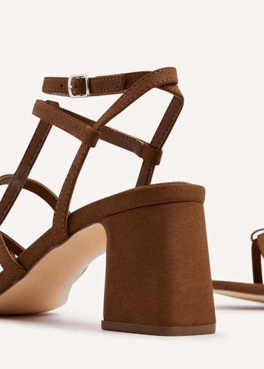 Linzi Velma Tan Faux Suede Gladiator Style Block Heel Sandal