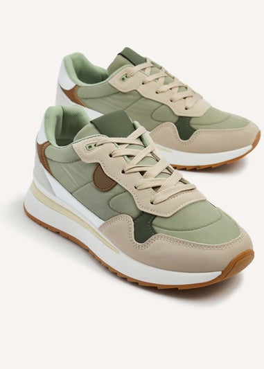 Linzi Clapham Khaki Two-Tone Wedged Trainer