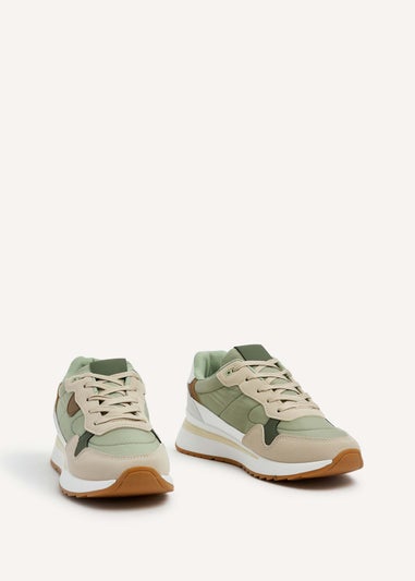 Linzi Clapham Khaki Two-Tone Wedged Trainer