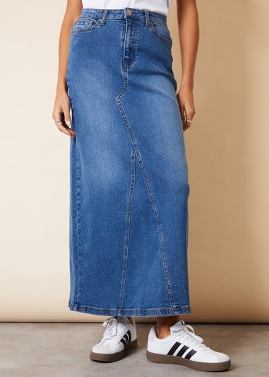 Threadbare Blue Heidi Split Back Fishtail Denim Maxi Skirt