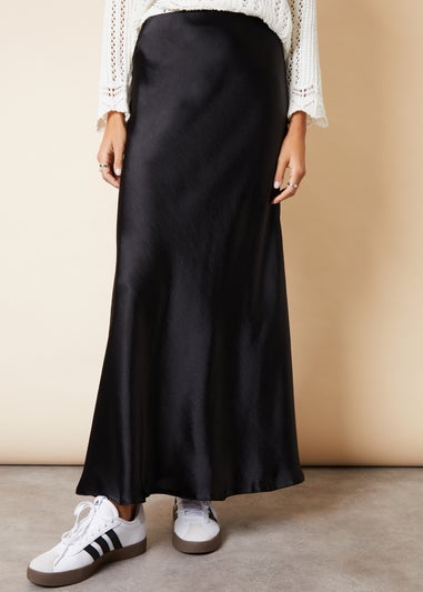 Threadbare Black Ariel Satin Maxi Slip Skirt