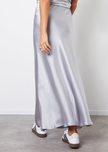 Threadbare Silver Ariel Satin Maxi Slip Skirt