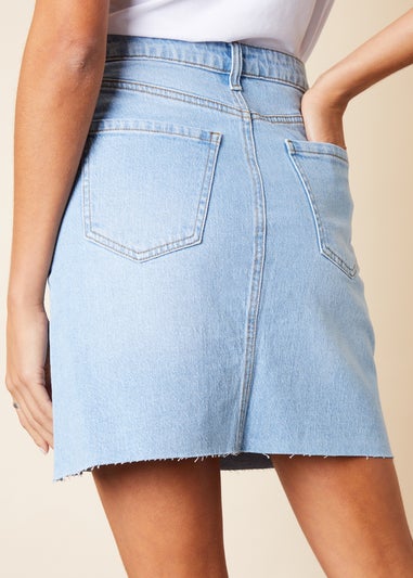 Threadbare Light Blue Rochelle Raw Hem Denim Mini Skirt