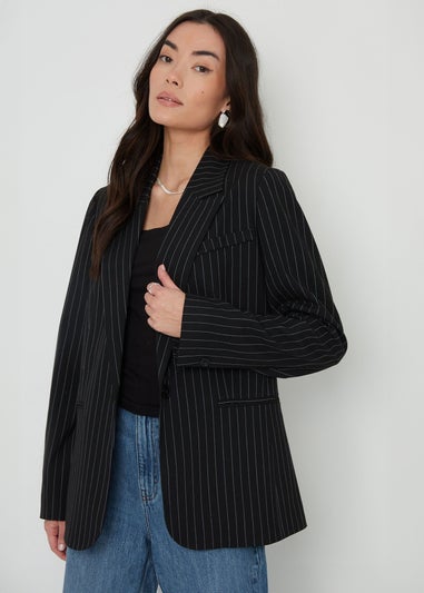 Threadbare Black Classic Pinstripe Lined Blazer