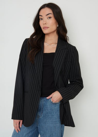 Threadbare Black Classic Pinstripe Lined Blazer