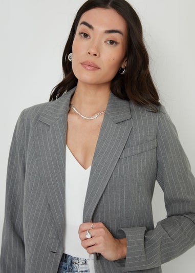 Threadbare Grey Classic Pinstripe Lined Blazer