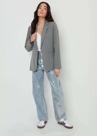 Threadbare Grey Classic Pinstripe Lined Blazer