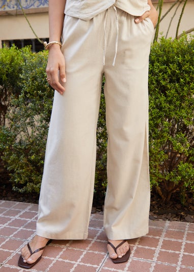 Threadbare Stone Linen Blend Lake Wide Leg Trousers