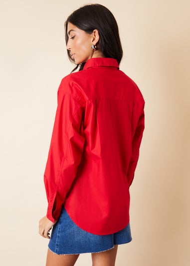 Threadbare Red Basic Cotton Roseatte Loose Fit Long Sleeve Shirt