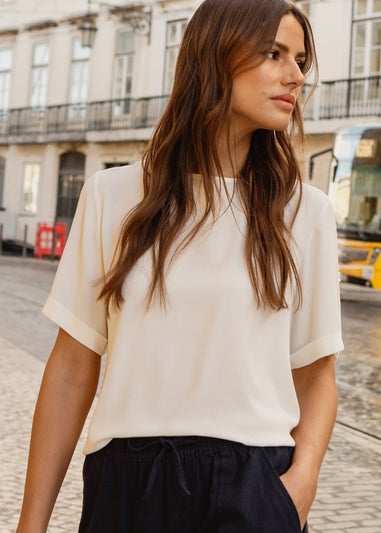 Threadbare White Camilla Short Roll Sleeve T-Shirt Blouse