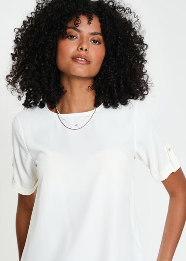 Threadbare White Camilla Short Roll Sleeve T-Shirt Blouse