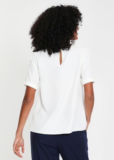 Threadbare White Camilla Short Roll Sleeve T-Shirt Blouse