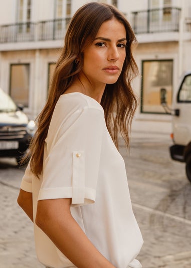 Threadbare White Camilla Short Roll Sleeve T-Shirt Blouse