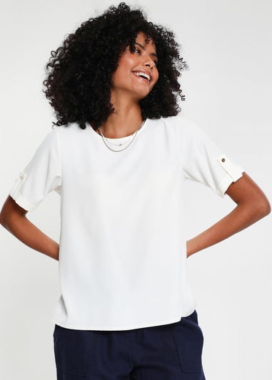 Threadbare White Camilla Short Roll Sleeve T-Shirt Blouse