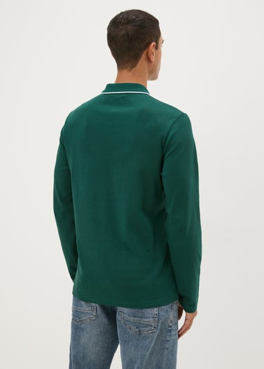 Green Tipped Interlock Long Sleeve Polo Shirt