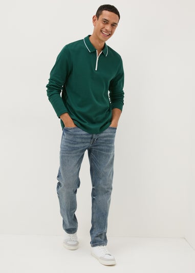 Green Tipped Interlock Long Sleeve Polo Shirt