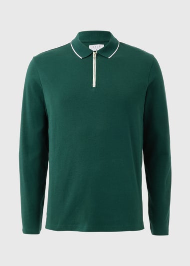 Green Tipped Interlock Long Sleeve Polo Shirt