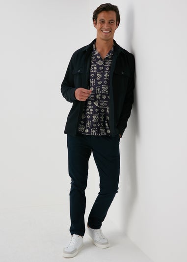 Navy Printed Viscose Shirt