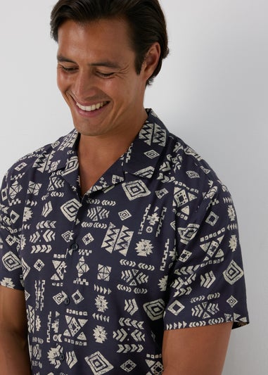 Navy Printed Viscose Shirt