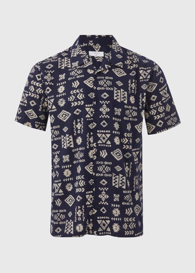 Navy Printed Viscose Shirt